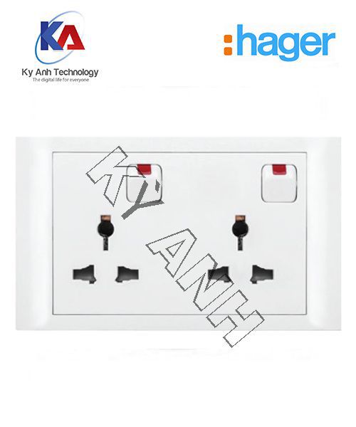 Ổ cắm đôi 3 chấu + công tắc hager Slylea WXES216IS